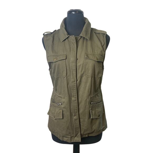 Love Tree Women's Olive/Army Green Utility Vest 100% Cotton Size Medium - Picture 1 of 5